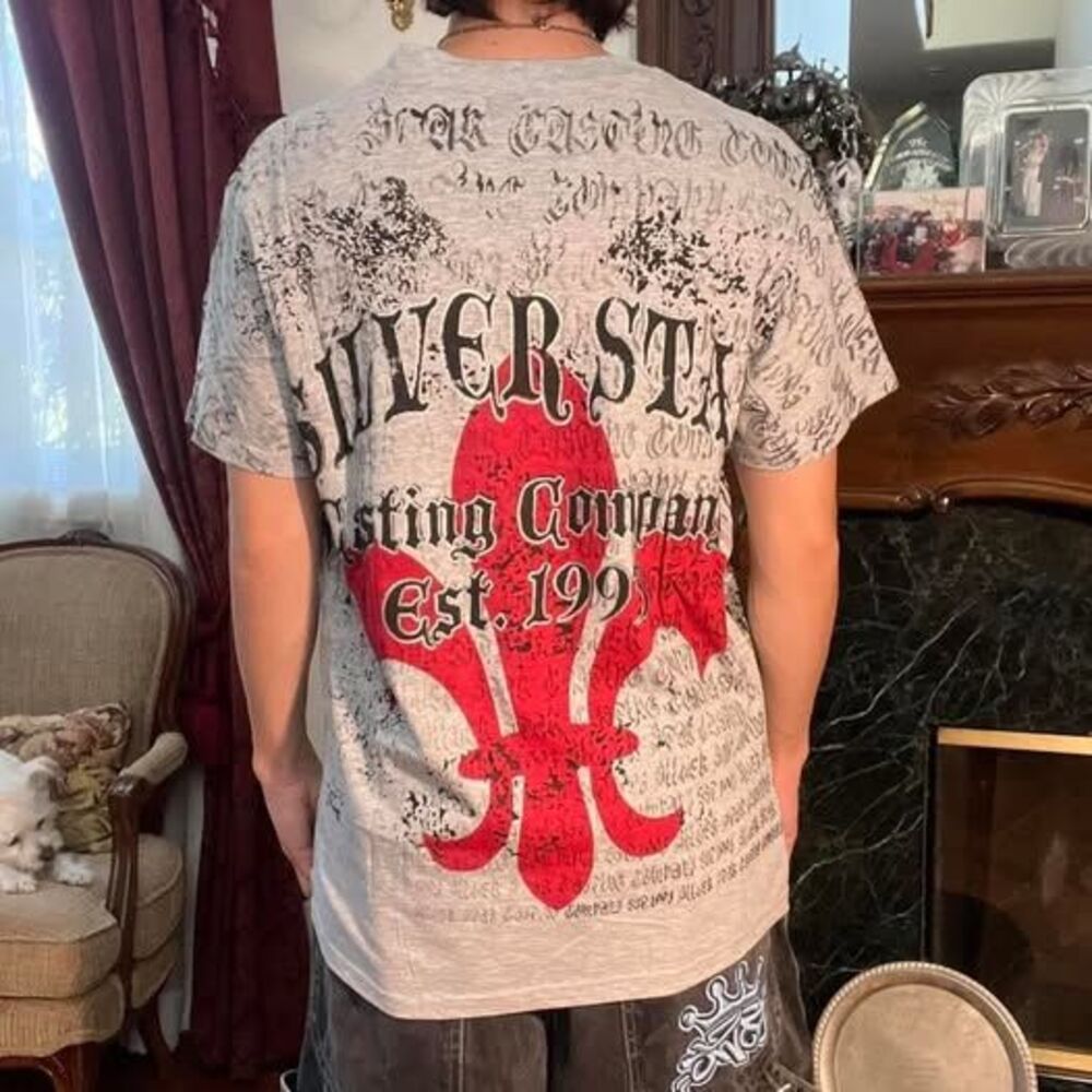 SWEET Y2K Early 2000s Silverstar Affliction Red Spade AOP graphic Tee Shirt!